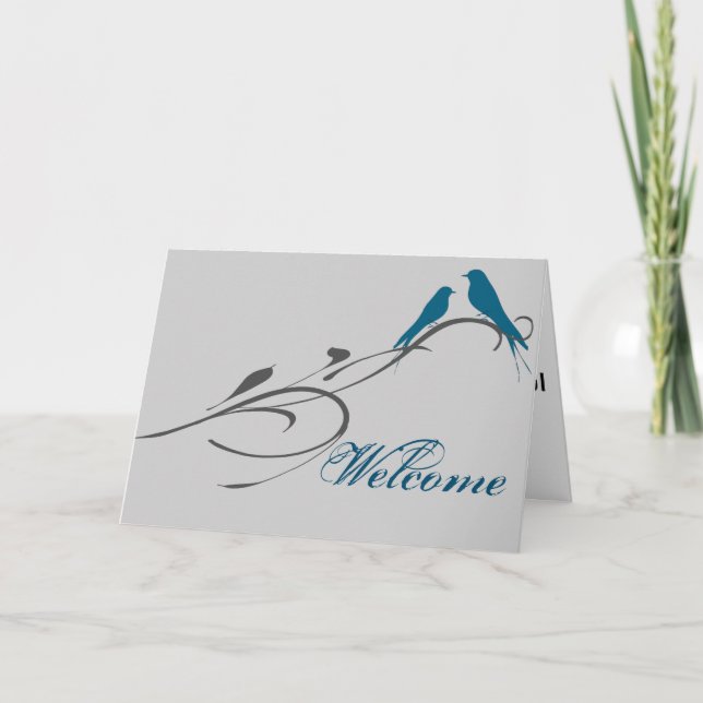 Simple Elegant Birds Swirl Welcome Card (Front)