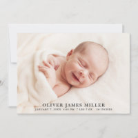 Simple Elegant Birth Announcement Photo Card