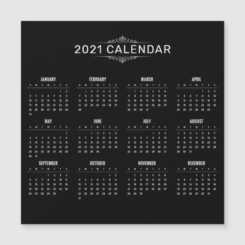Simple  Elegant Black 2021 Calendar Magnetic Card