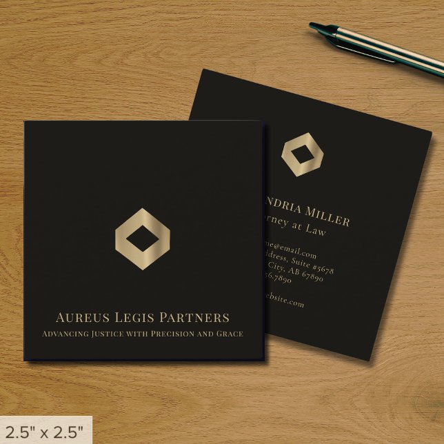 Simple Elegant Black and Gold Logo Square Business Card (Creator Uploaded)