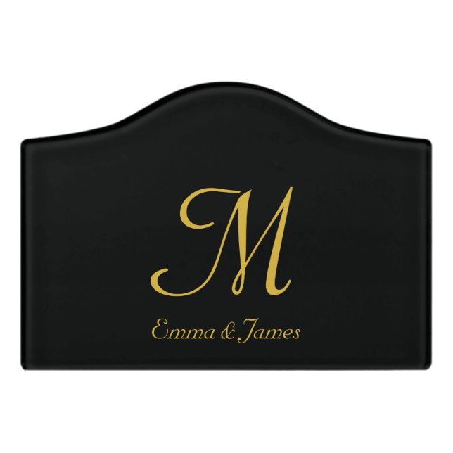 Simple Elegant Black and Gold Script Monogram  Door Sign (Small Crest Front)