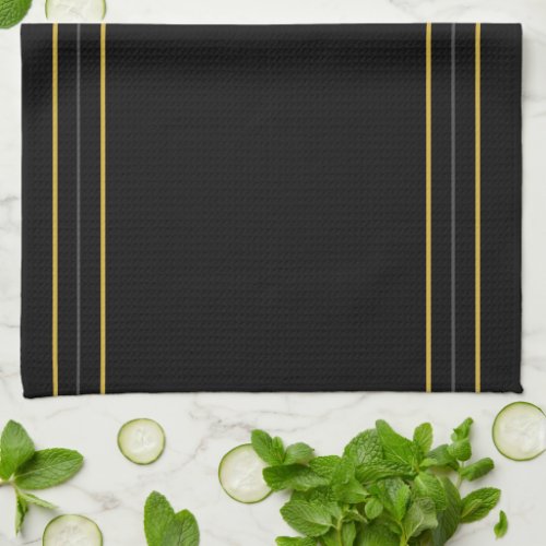 Simple Elegant Black and Gold Stripes  Kitchen Towel