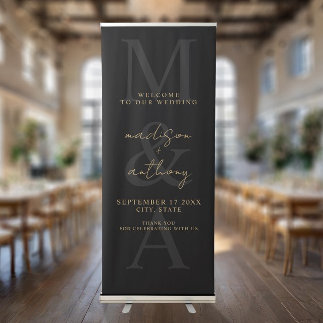 Simple Elegant Black and Gold Wedding Welcome Retractable Banner (Creator Uploaded)