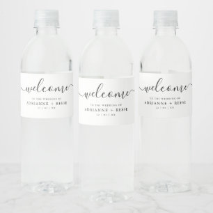 Simple Elegant Black and Wedding Water Bottle Labe Label