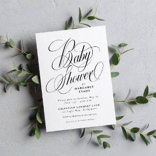 Simple elegant black and white baby shower invitation