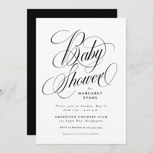 Simple elegant black and white baby shower  invitation