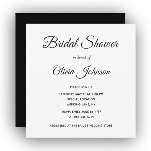Simple Elegant Black and White Bridal Shower Invitation
