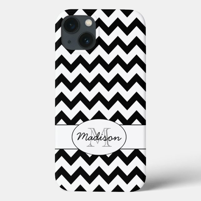 Simple Elegant Black and white Chevron Monogram Case-Mate iPhone Case (Back)