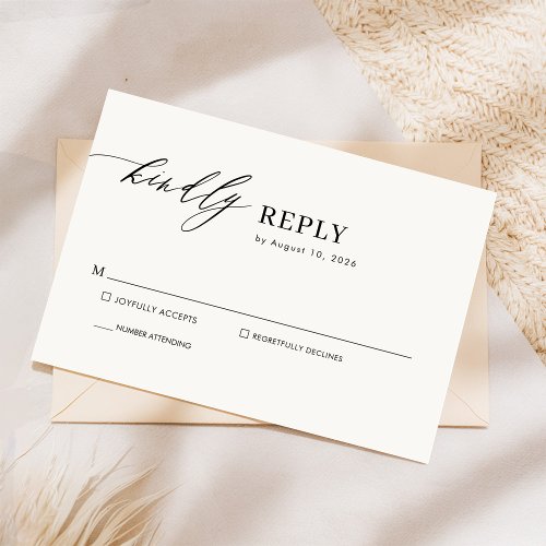 Simple Elegant Black and White Chic Script Wedding RSVP Card