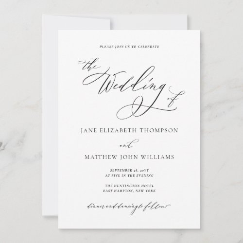Simple Elegant Black and White Classic Wedding Invitation