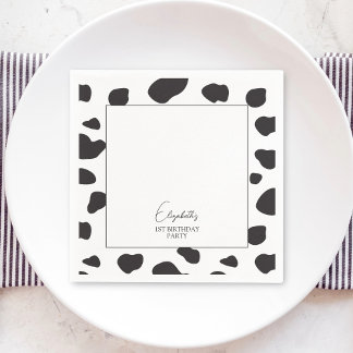 Simple Elegant Black and White Cow Print Birthday Napkins