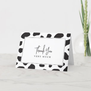 Simple Elegant Black and White Cow Themed Birthday Letterpress Thank You Card
