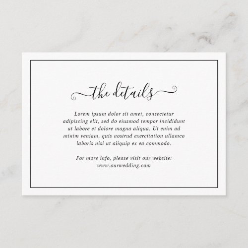 Simple Elegant Black and White Details Wedding Enclosure Card