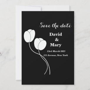 Simple Elegant Black and White Floral Save The Date