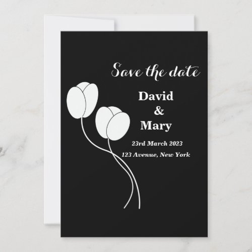 Simple Elegant Black and White Floral  Save The Date
