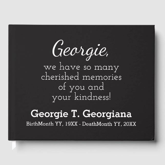 Simple, Elegant Black and White Funeral Guestbook (Front)
