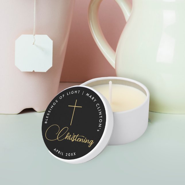 Simple Elegant Black And White Gold Cross Script Mini Candle Favors (Creator Uploaded)