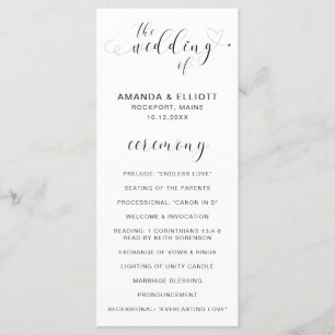 Simple Elegant Black and White Heart Wedding Program