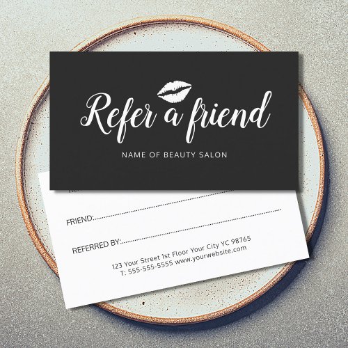 Simple Elegant Black and White Lips Referral Card