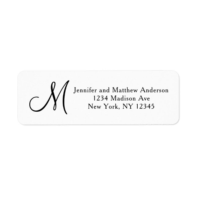 Simple Elegant Black and White Monogram Address Label (Front)