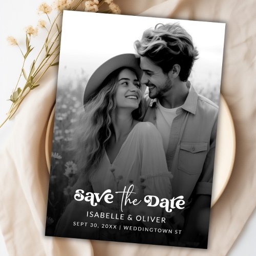 Simple Elegant Black and White Photo Save The Date Magnetic Invitation