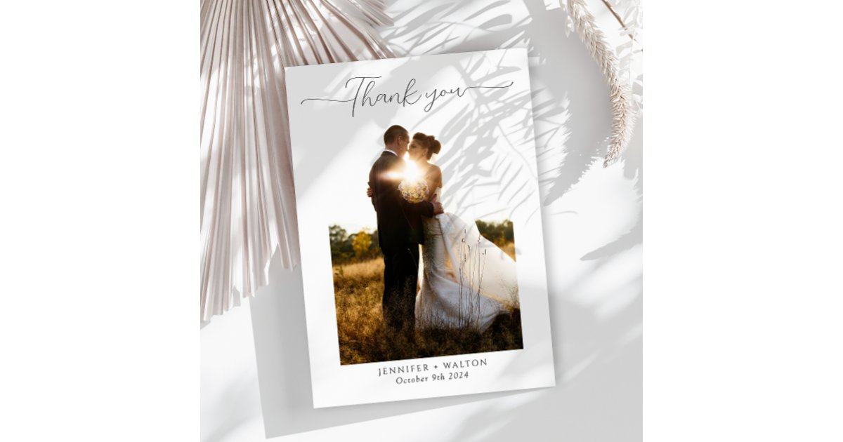 Simple Elegant black and white photo wedding Thank You Card | Zazzle
