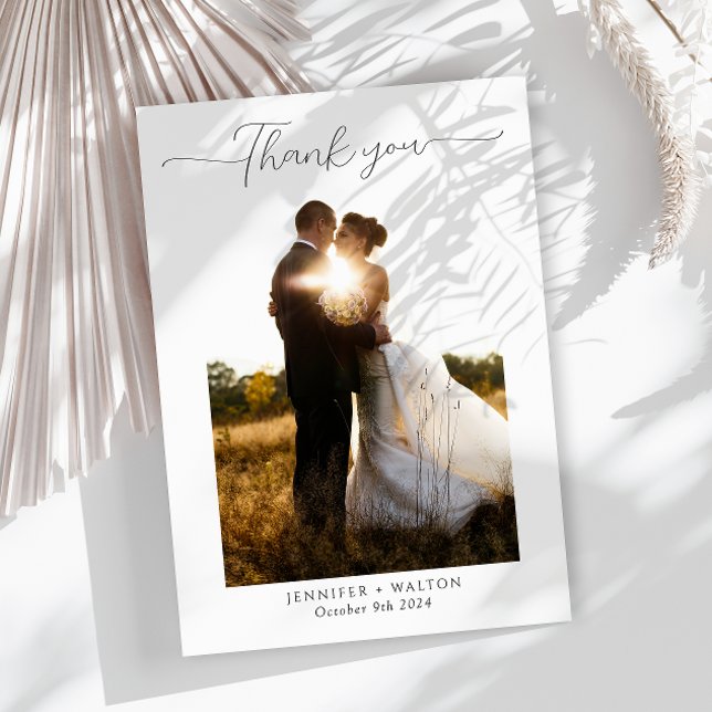 Simple Elegant black and white photo wedding Thank You Card (Creator Uploaded)