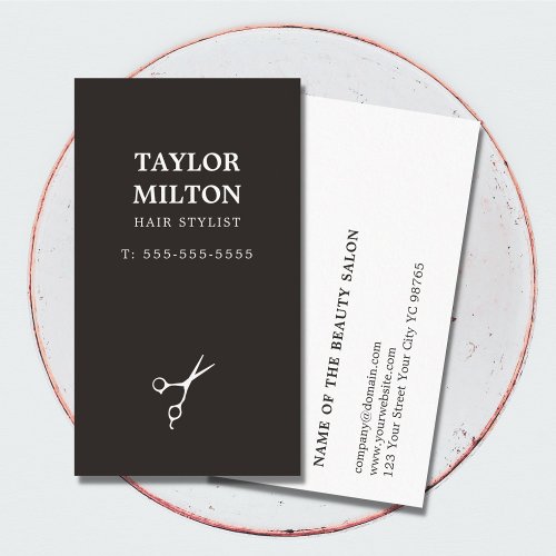 Simple Elegant Black and White Scissor Hairdresser Business Card