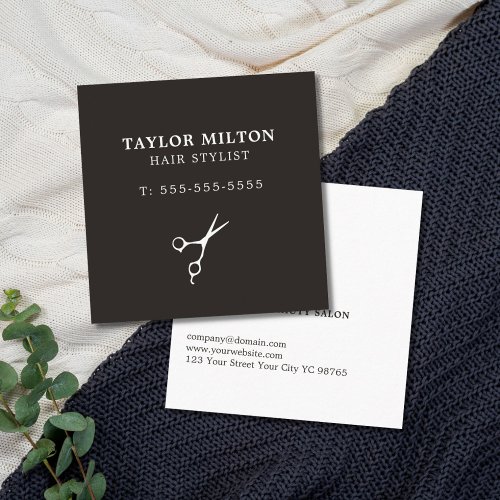 Simple Elegant Black and White Scissor Hairdresser Square Business Card