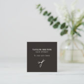 Simple Elegant Black and White Scissor Hairdresser Square Business Card (Standing Front)