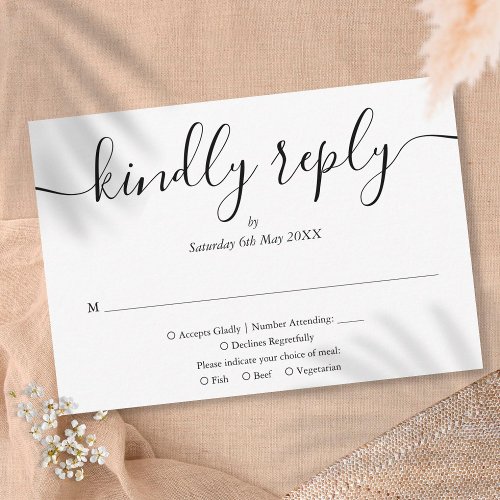 Simple Elegant Black And White Script Meal Choice  RSVP Card