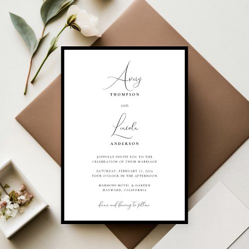 Simple Elegant Black and White Script Wedding Invitation