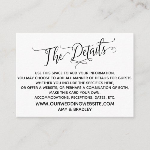 Simple Elegant Black and White The Details Enclosure Card