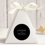Simple Elegant black and white wedding Classic Round Sticker<br><div class="desc">Seal your wedding stationery with refinement using Simple Elegant Black Stickers. These stickers,  featuring a black background,  classic serif lettering,  and personalized custom names,  add a touch of sophistication to your invitations and other wedding elements.</div>