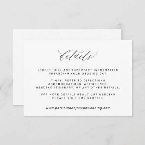 Simple elegant black and white wedding details enclosure card