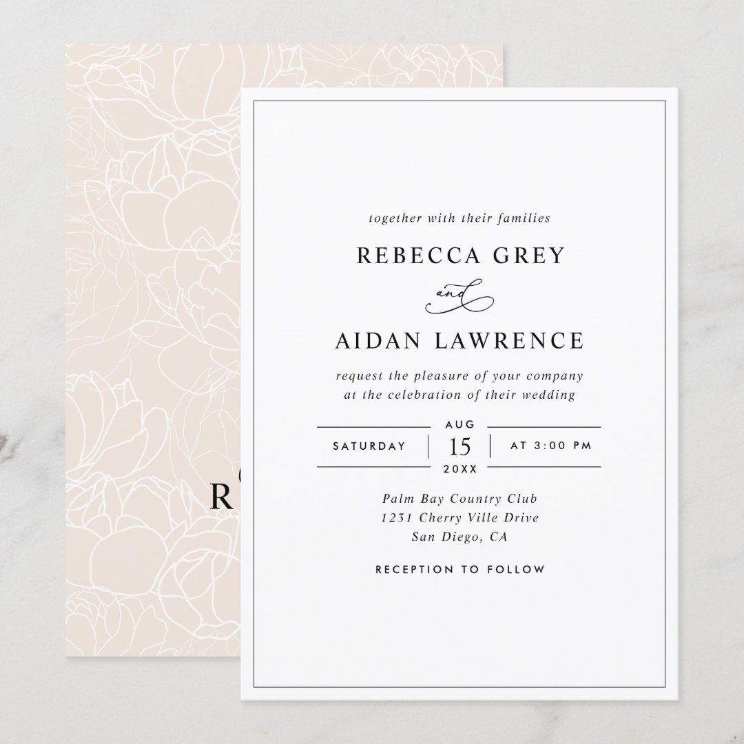 Simple Elegant Black and White Wedding Invitation | Zazzle