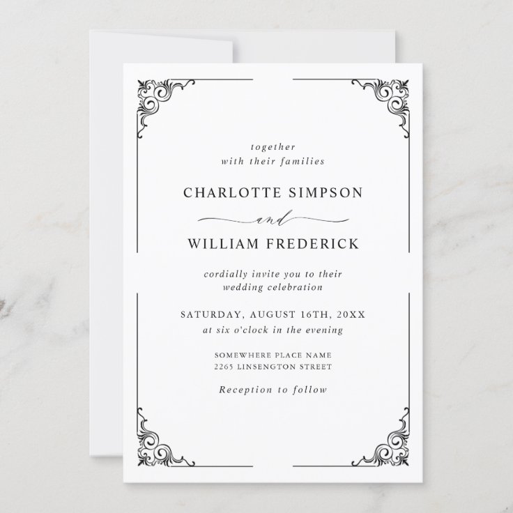 Simple Elegant Black And White Wedding Invitation | Zazzle