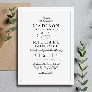 Simple Elegant Black and White Wedding Invitation