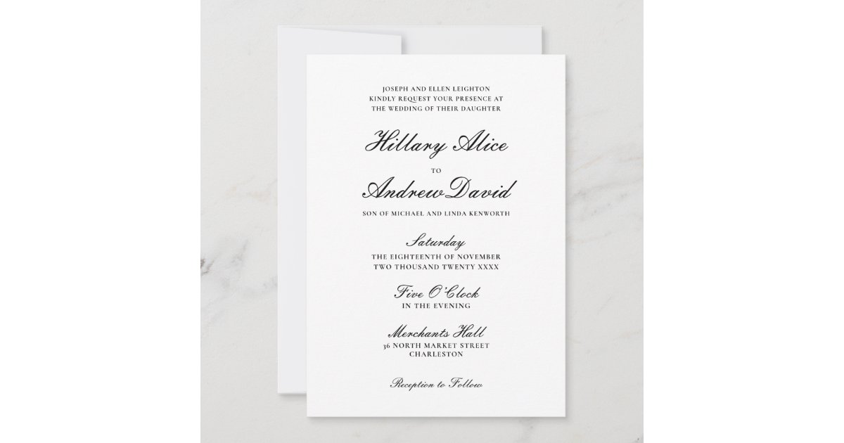 Simple Elegant Black and White Wedding Invitation | Zazzle