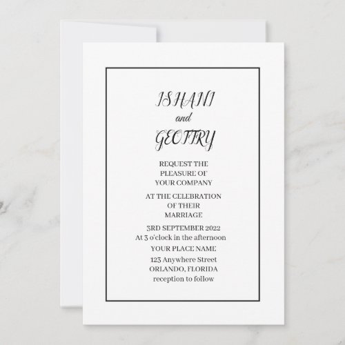 Simple Elegant Black and White Wedding Invitation