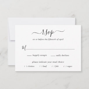 Simple Elegant Black and White Wedding Meal Choice RSVP Card