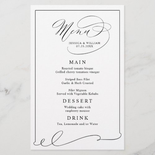 Simple Elegant Black And White Wedding Menu