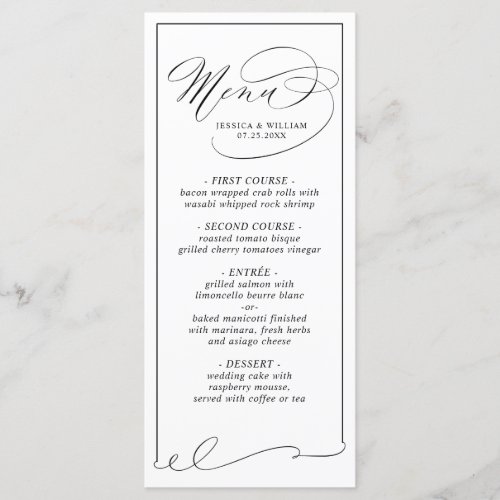 Simple Elegant Black And White Wedding Menu Card