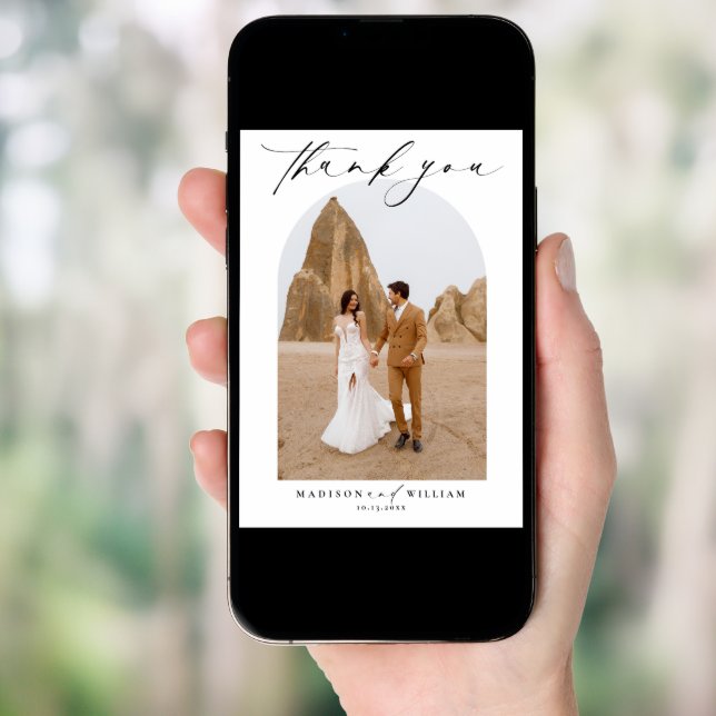Simple Elegant Black and White Wedding Photo Thank Invitation (Front Digital)