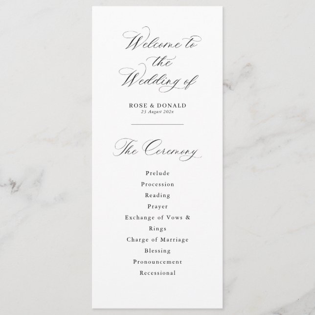 Simple elegant black and white wedding program (Front)