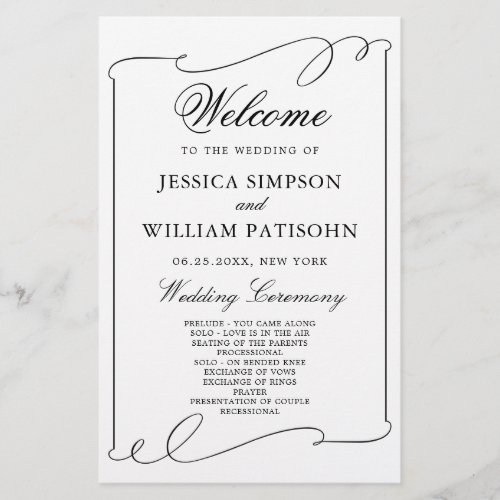 Simple Elegant Black And White Wedding Program