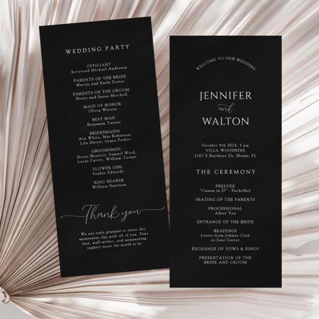 Simple Elegant black and white wedding Program (Creator Uploaded)