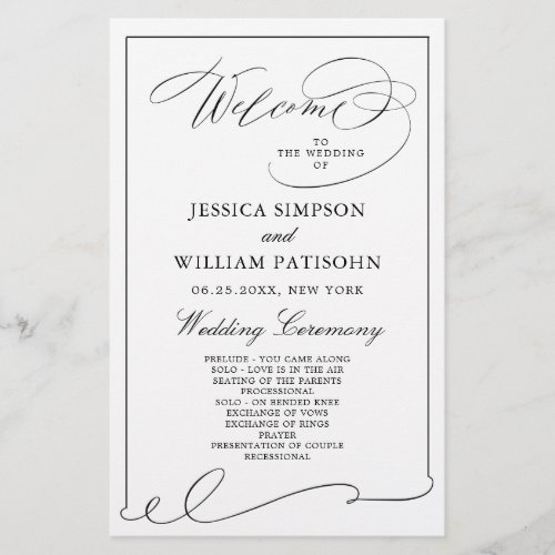 Simple Elegant Black And White Wedding Program