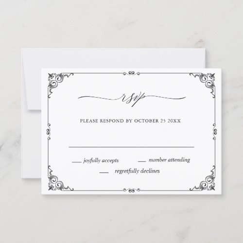 Simple Elegant Black And White Wedding RSVP Card