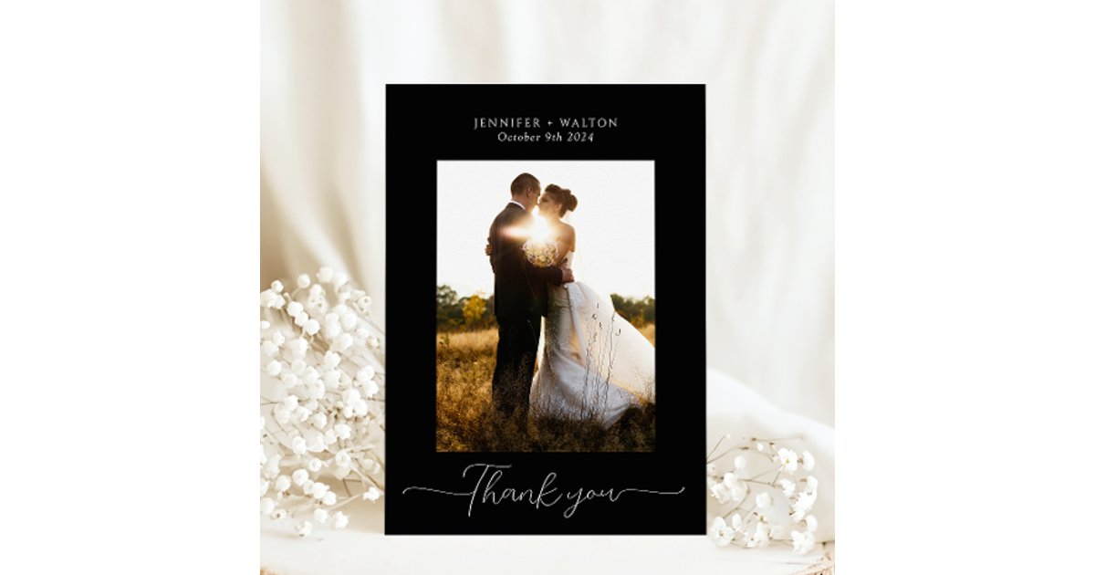 Simple Elegant black and white wedding Thank You Card | Zazzle